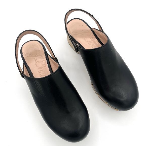 J.Crew Convertible leather clogs black Sz 5 preppy Boho festival Wood Sole Shoe - Picture 9 of 13